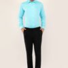 Model wearing light blue shirt for men, showcasing modern fit and stylish design