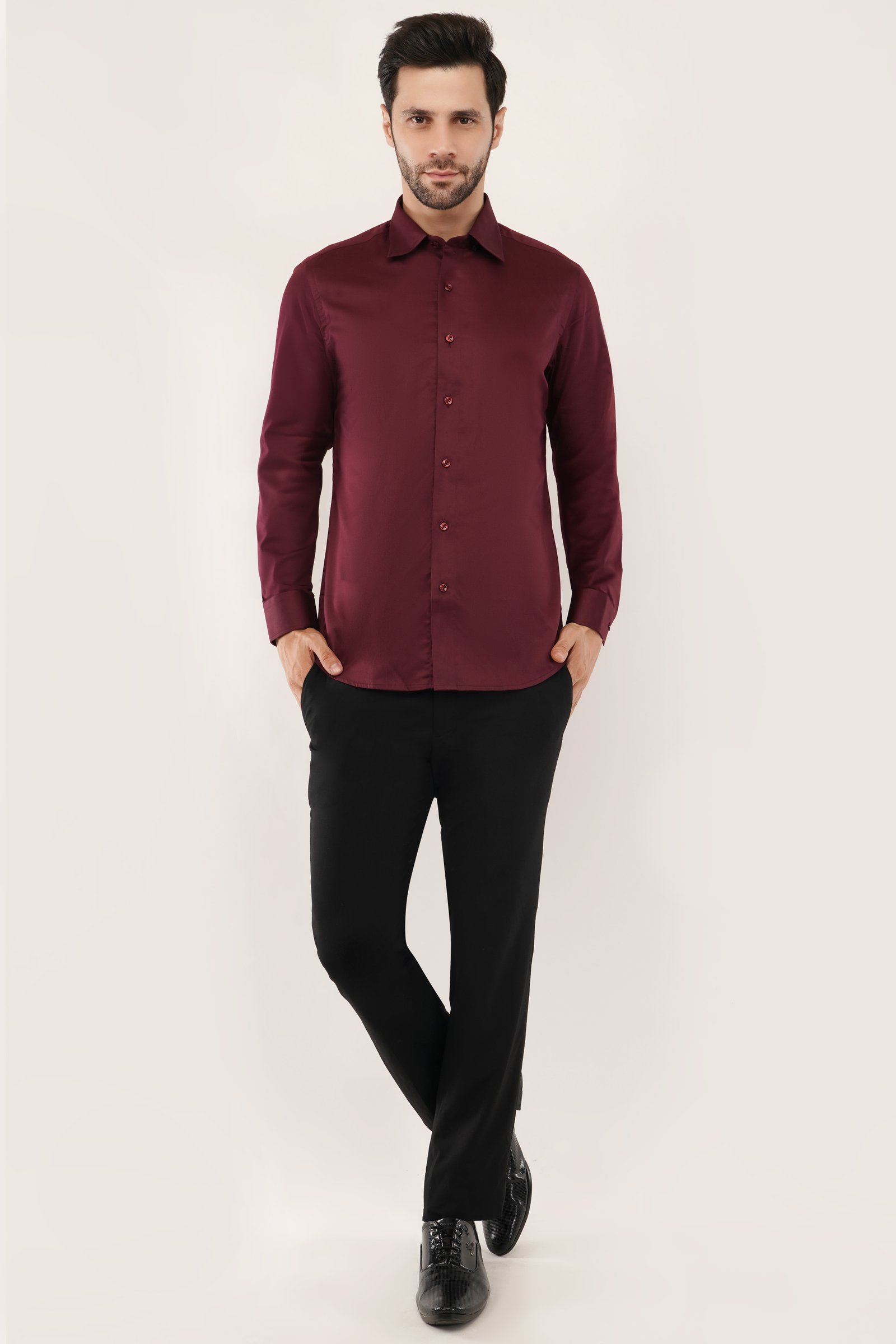 Stylish wine shirt for men showcasing premium cotton fabric.